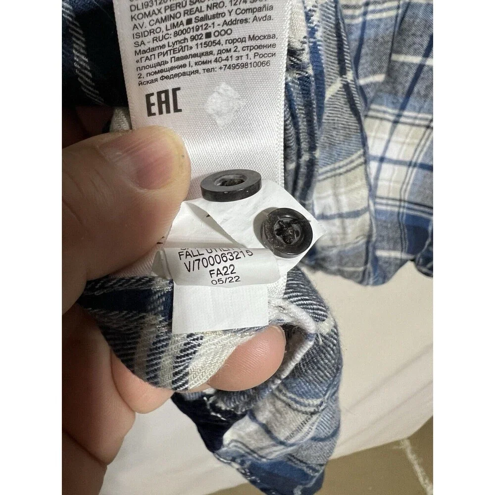 Banana Republic Flannel Shirt‎ Mens Large Blue Plaid Elbow Patch Organic Cotton